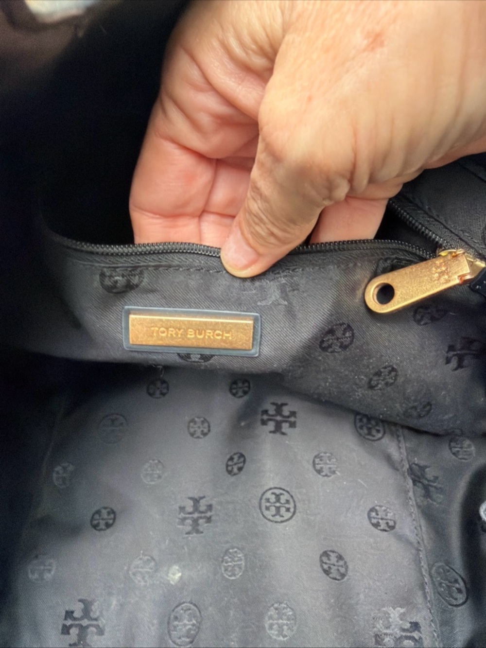 Tory Burch Navy Nylon Logo Tote with Leather Trim - Picture 10 of 11